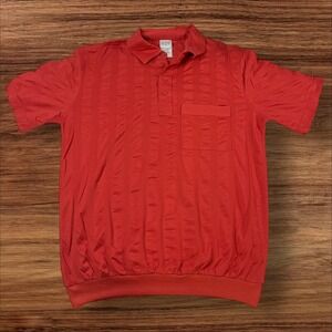 VTG John Blair‎ Polo Shirt Textured Stripe Short Sleeve Collared Red Men's M RG